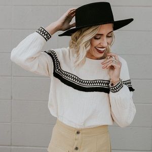 Size M. Stitched Roolee top with Fringe